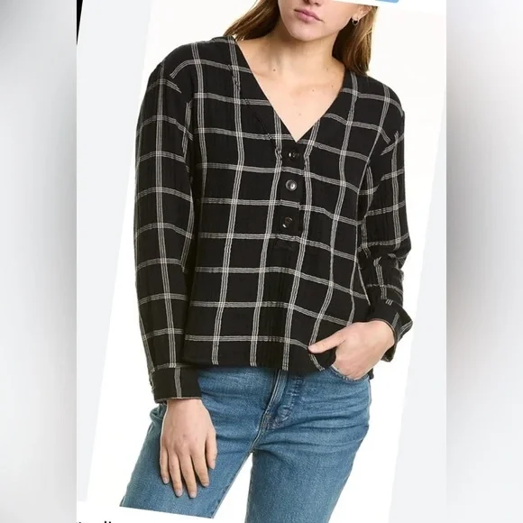 Madewell Windowpane Lightspun Evert Top Women’s Size Small - Picture 2 of 12